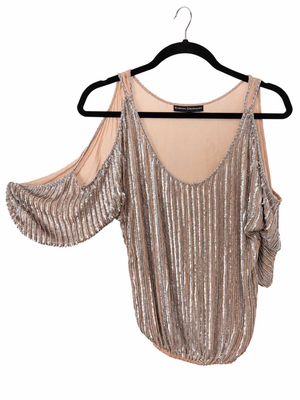 Karina Grimaldi Blush Beaded Silk Tank Blouse XS
